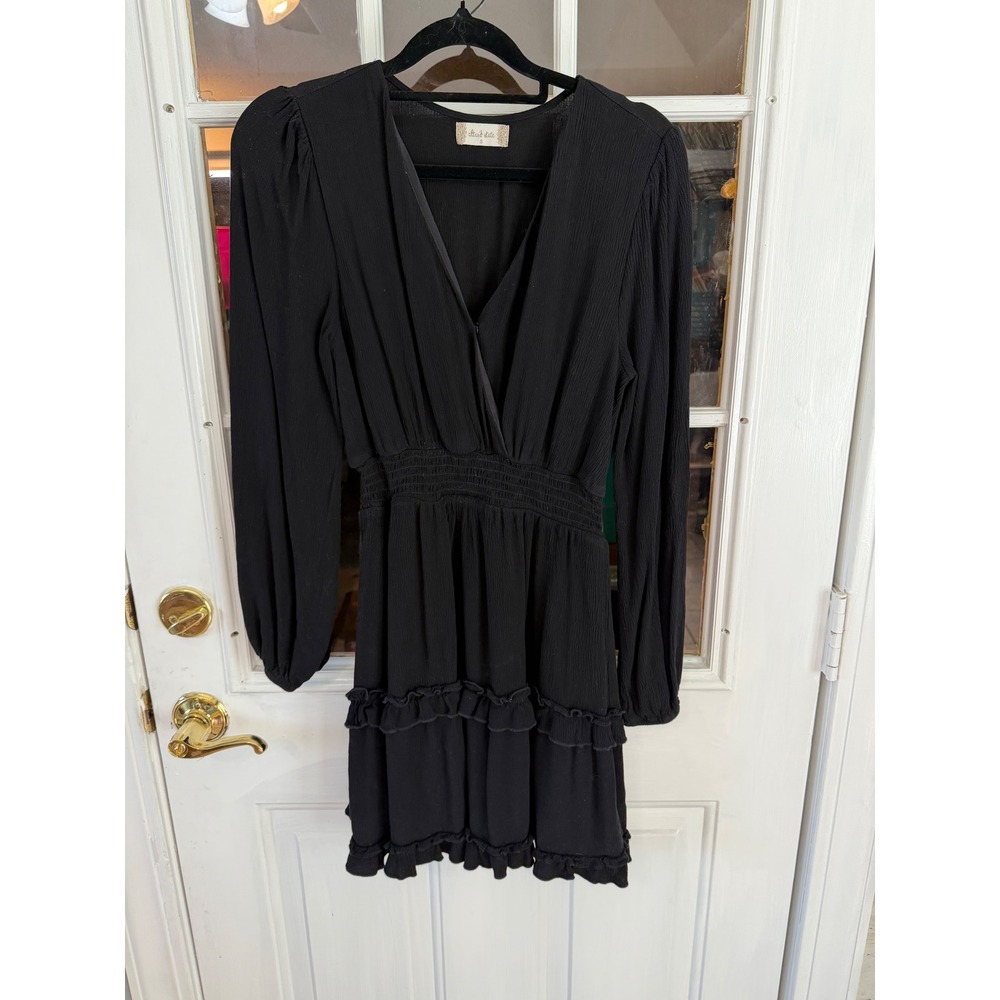 Alter'd State Black Mini Dress Small Long Sleeve Smocked Waist Boho Romantic